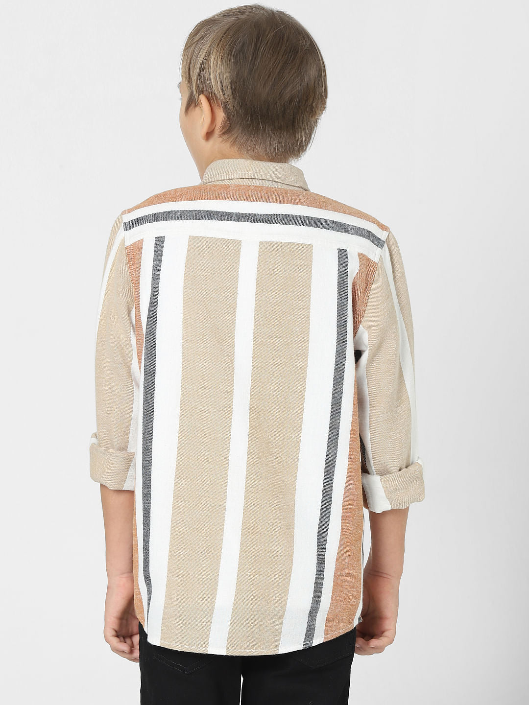 Boys Beige Striped Full Sleeves Shirt