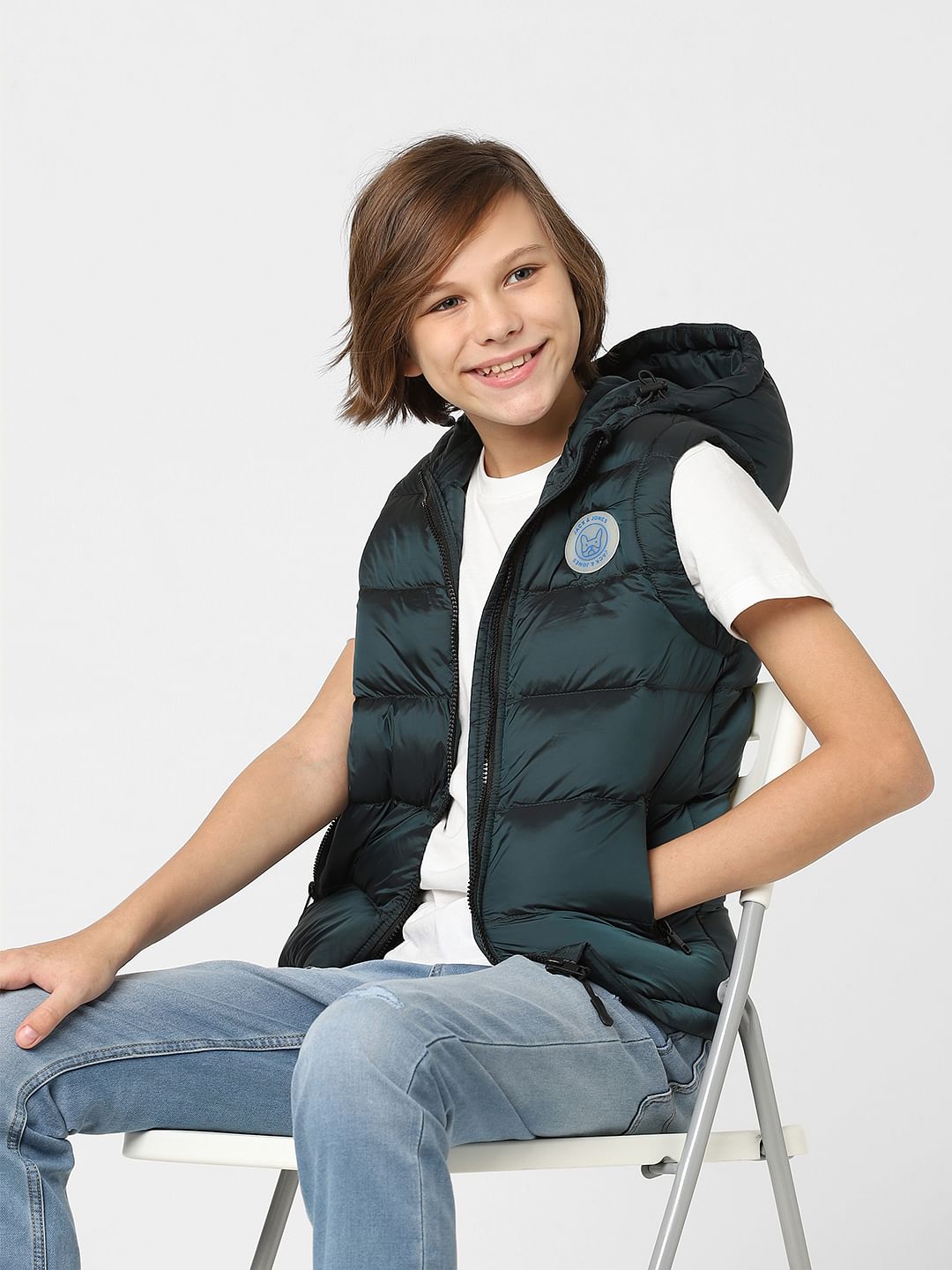 Boys Dark Green Hooded Puffer Jacket - 4/5Y