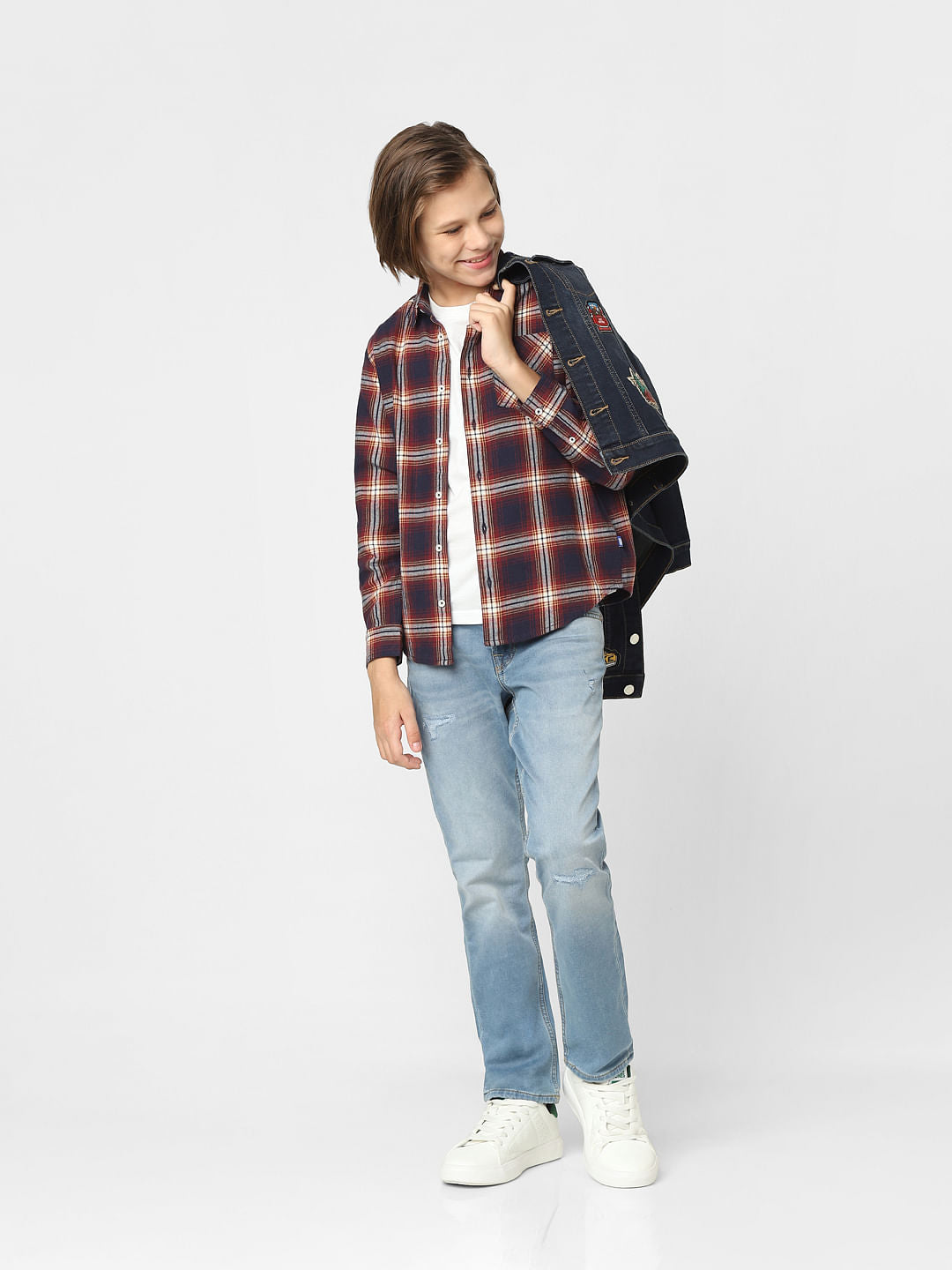 Boys Red Check Full Sleeves Shirt - 4/5Y