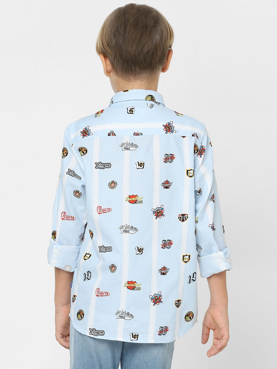 Boys Blue Badge Print Full Sleeves Shirt