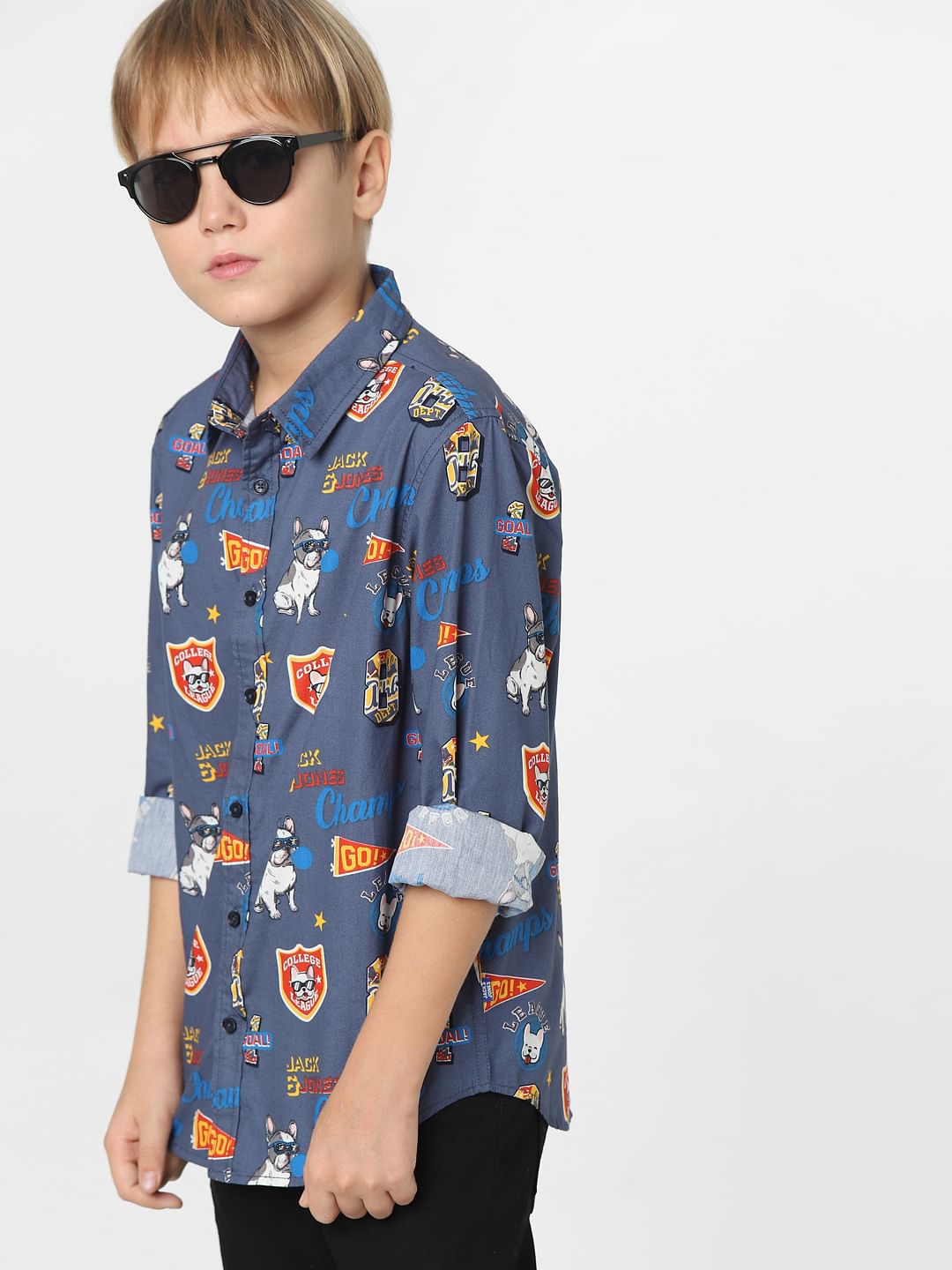 Boys Blue Graphic Print Full Sleeves Shirt - 4/5Y