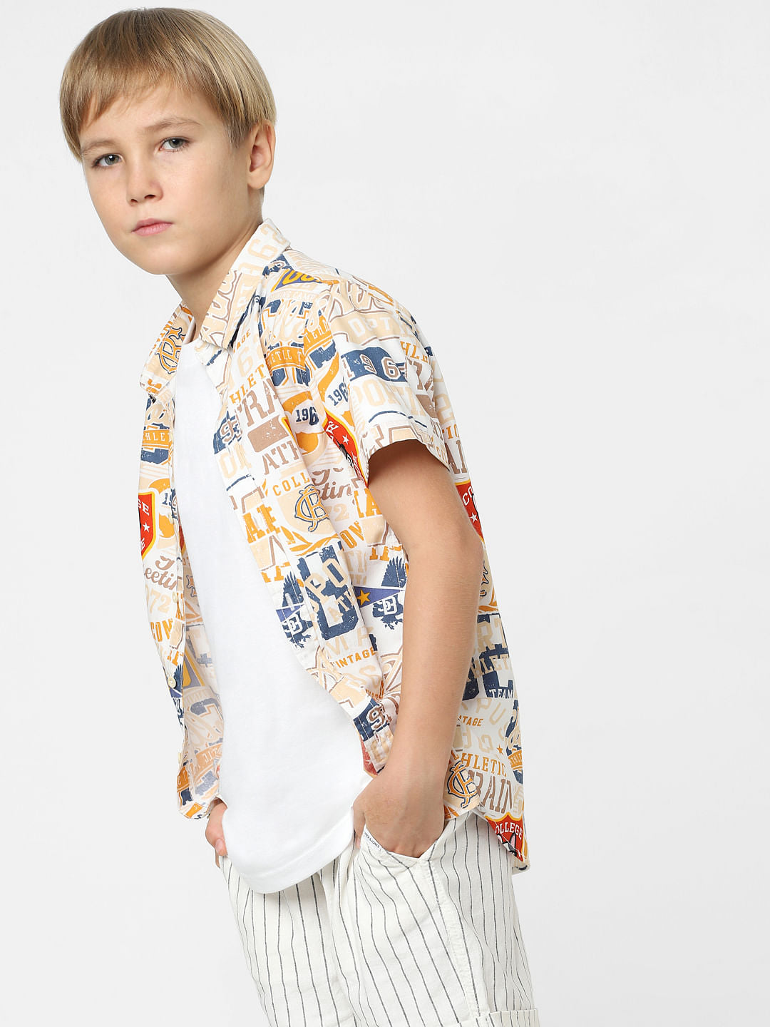 Boys White College League Print Shirt - 4/5Y