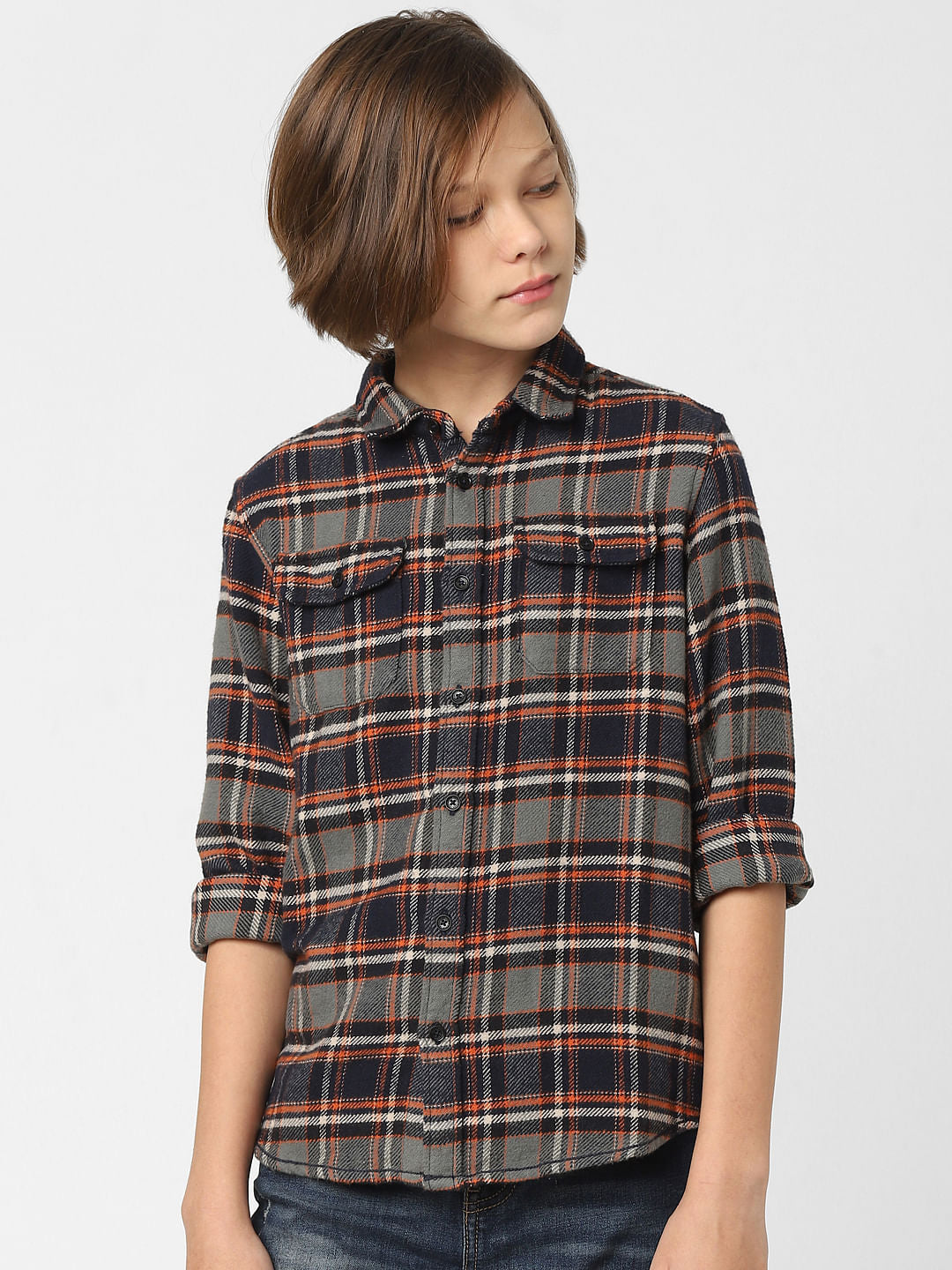 Boys Brown Check Full Sleeves Shirt