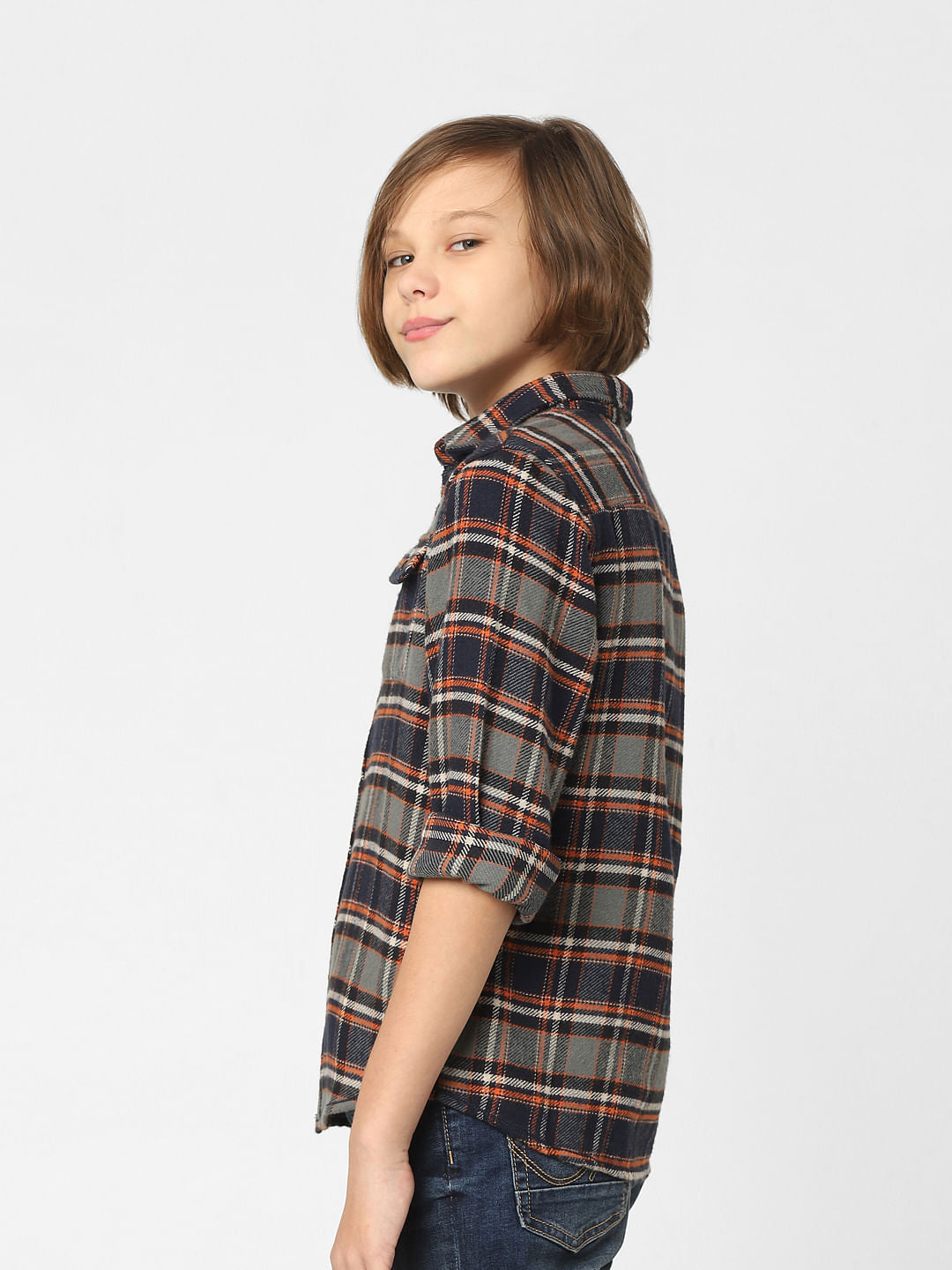 Boys Brown Check Full Sleeves Shirt