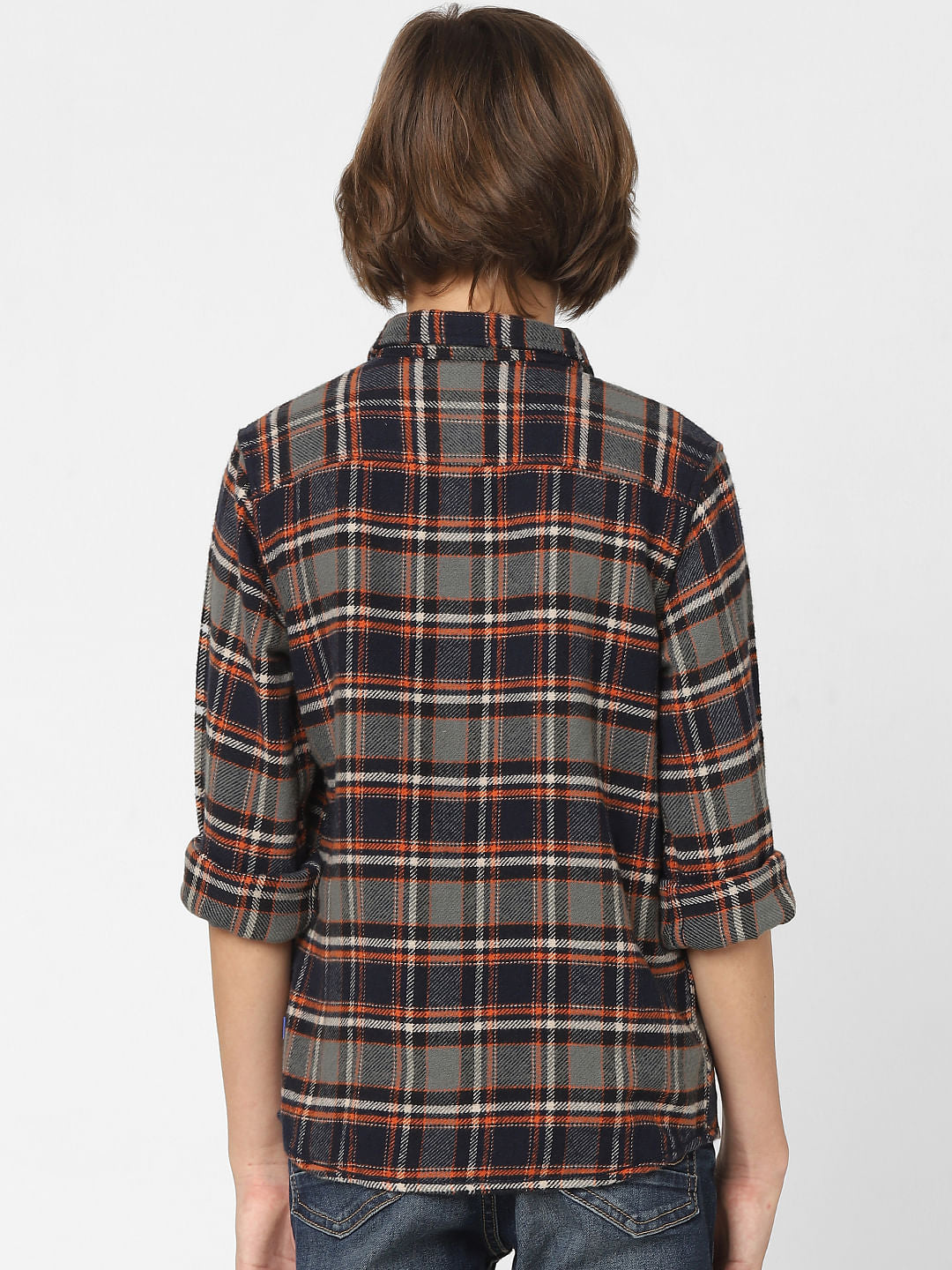 Boys Brown Check Full Sleeves Shirt