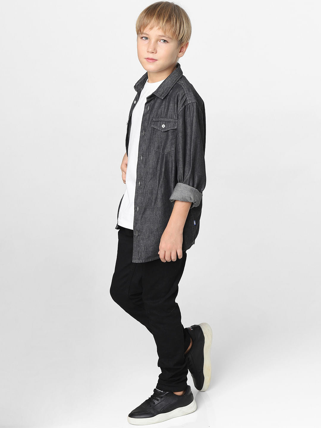 BOYS Black Denim Full Sleeves Shirt - 4/5Y