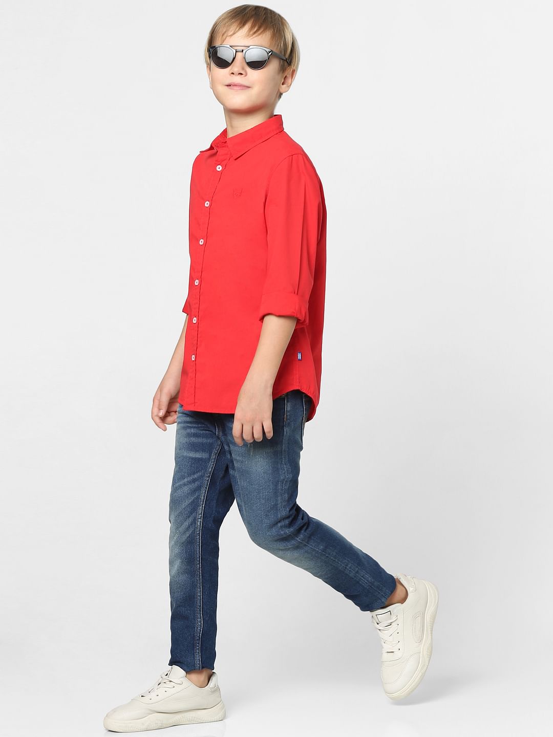 Boys Red Full Sleeves Shirt - 4/5Y