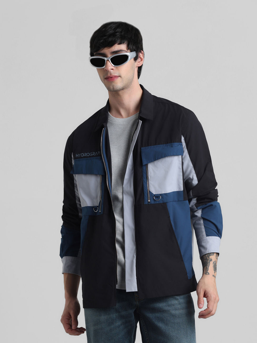 URBAN RACERS by Jack&Jones Blue Colourblocked Oversized Shirt - S