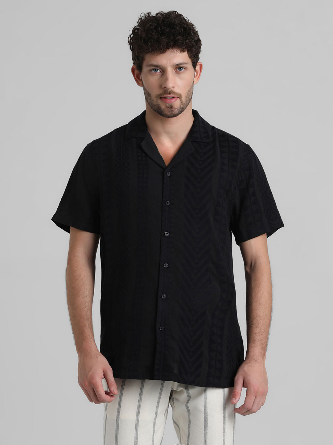 Black Printed Short Sleeves Shirt