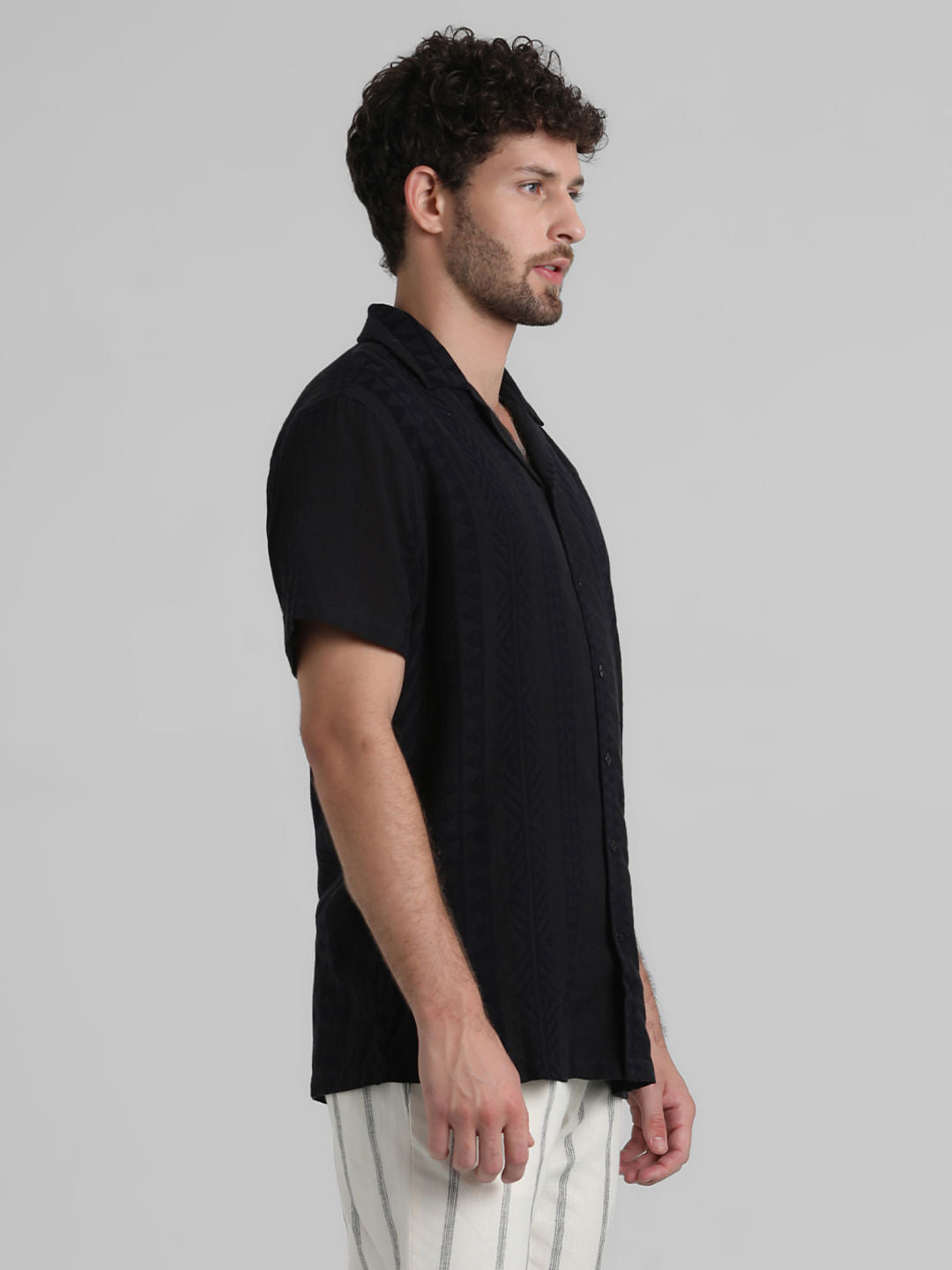 Black Printed Short Sleeves Shirt