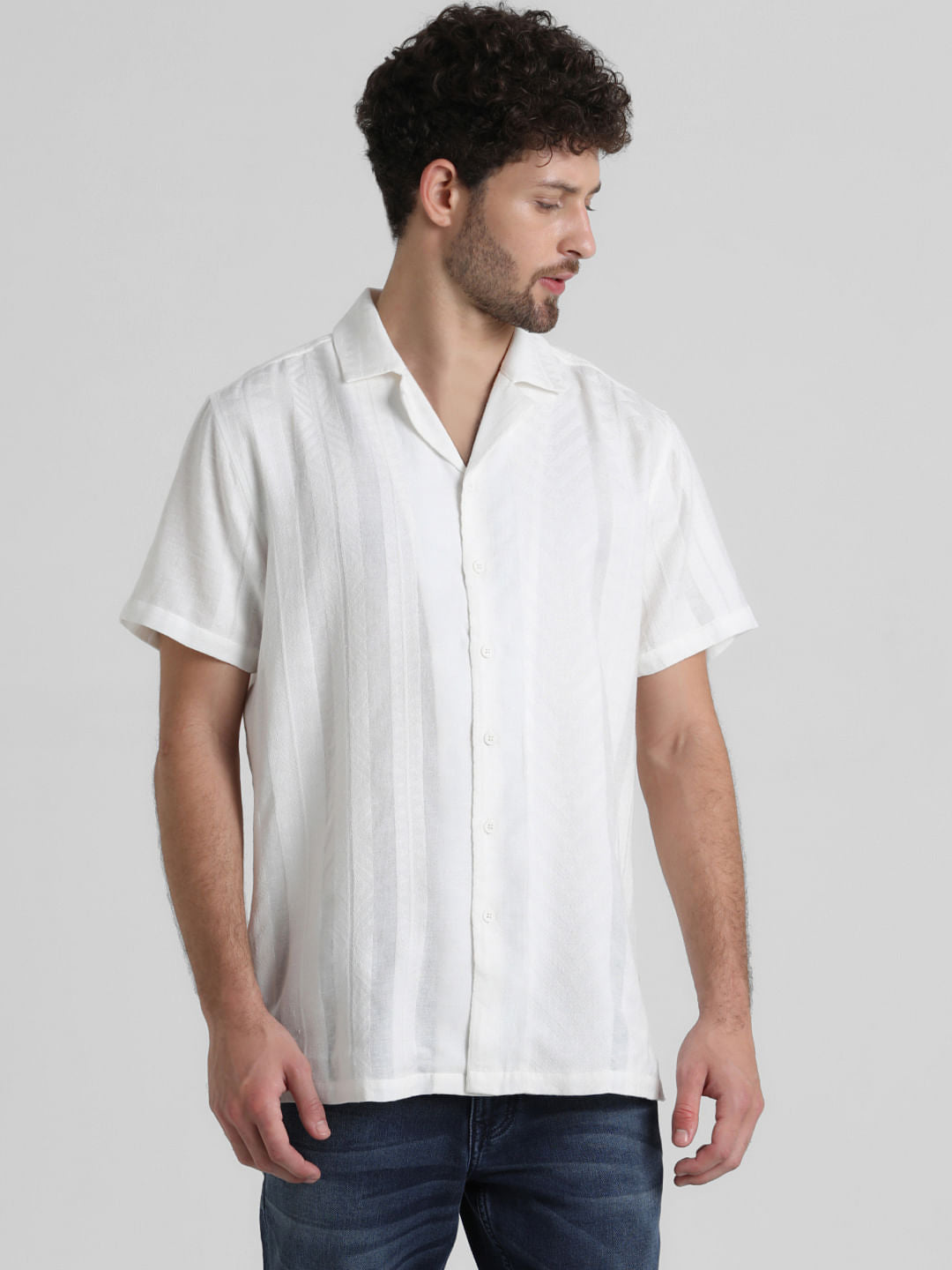White Printed Short Sleeves Shirt