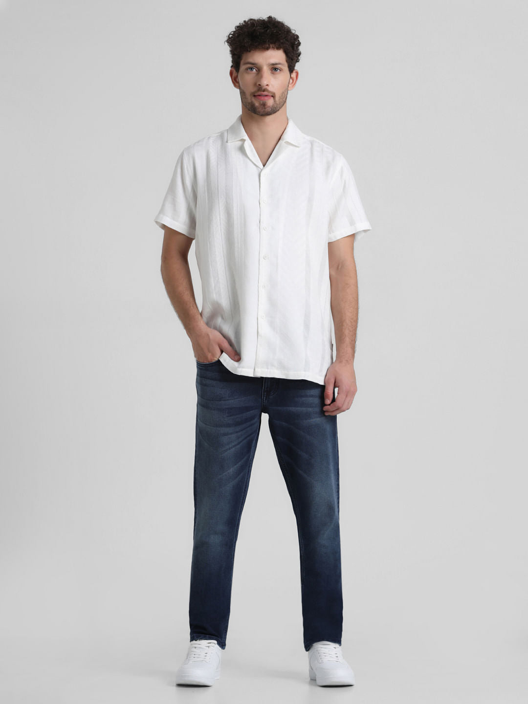 White Printed Short Sleeves Shirt