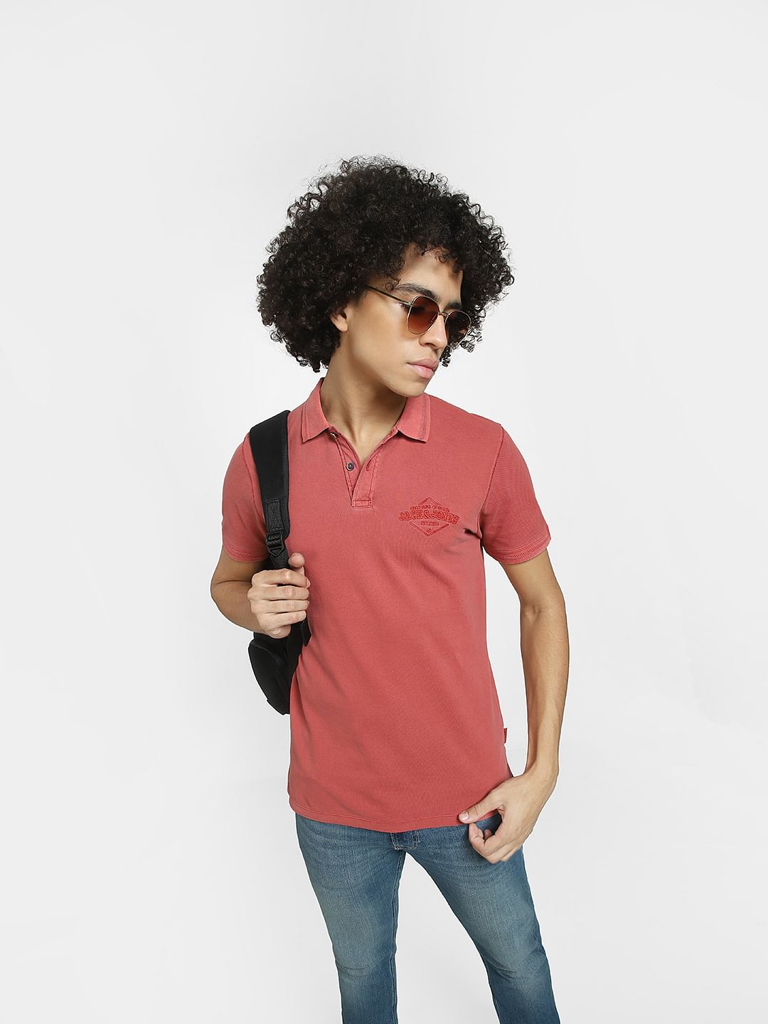 Red Cotton Polo T-shirt - S