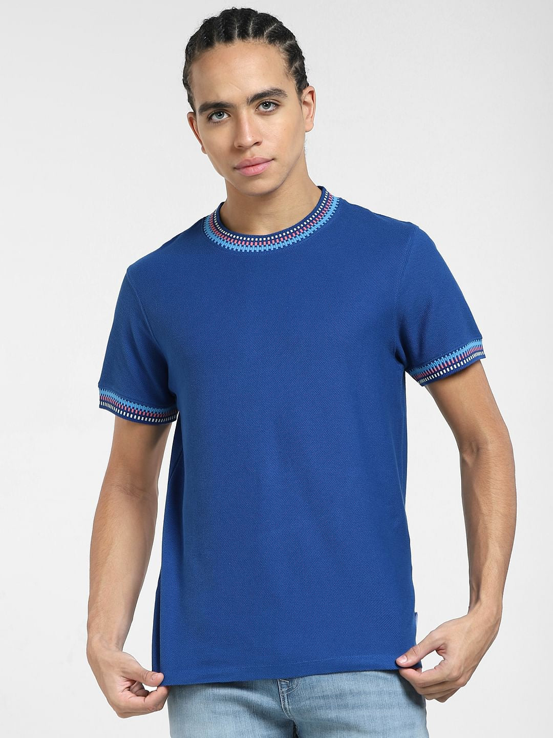 Blue Patchwork Detail T-shirt