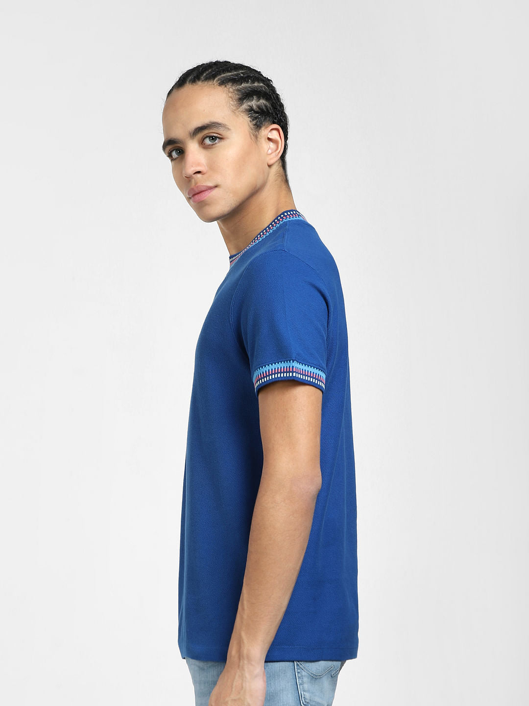 Blue Patchwork Detail T-shirt