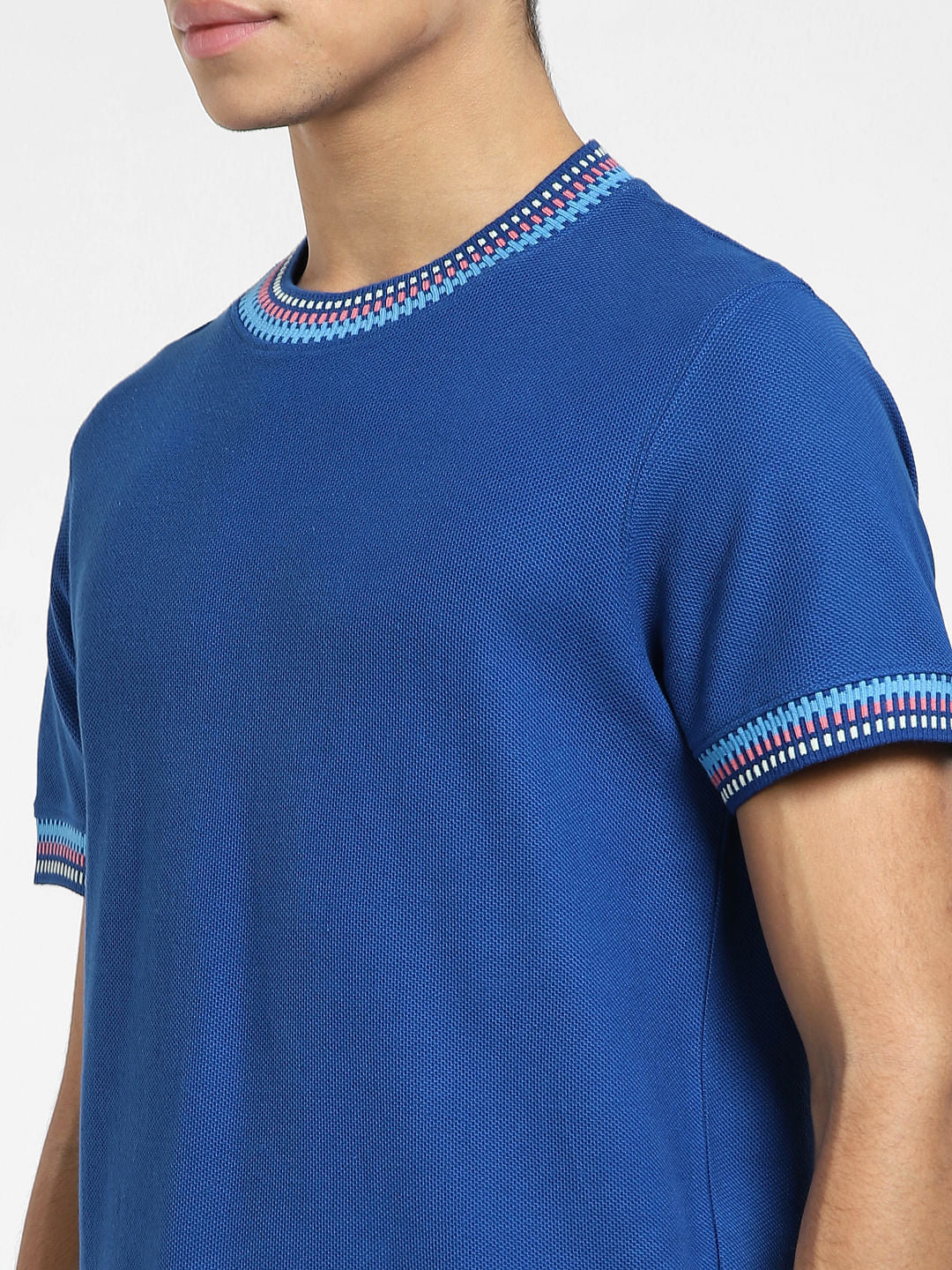 Blue Patchwork Detail T-shirt