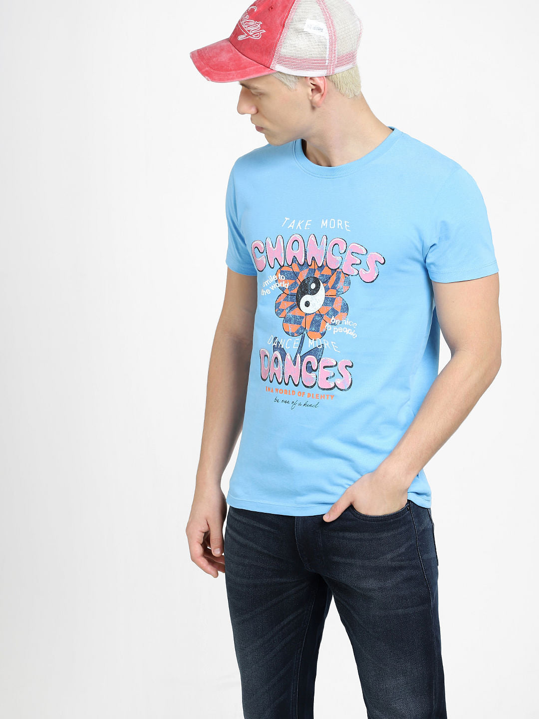 Blue Graphic Print Crew Neck T-shirt