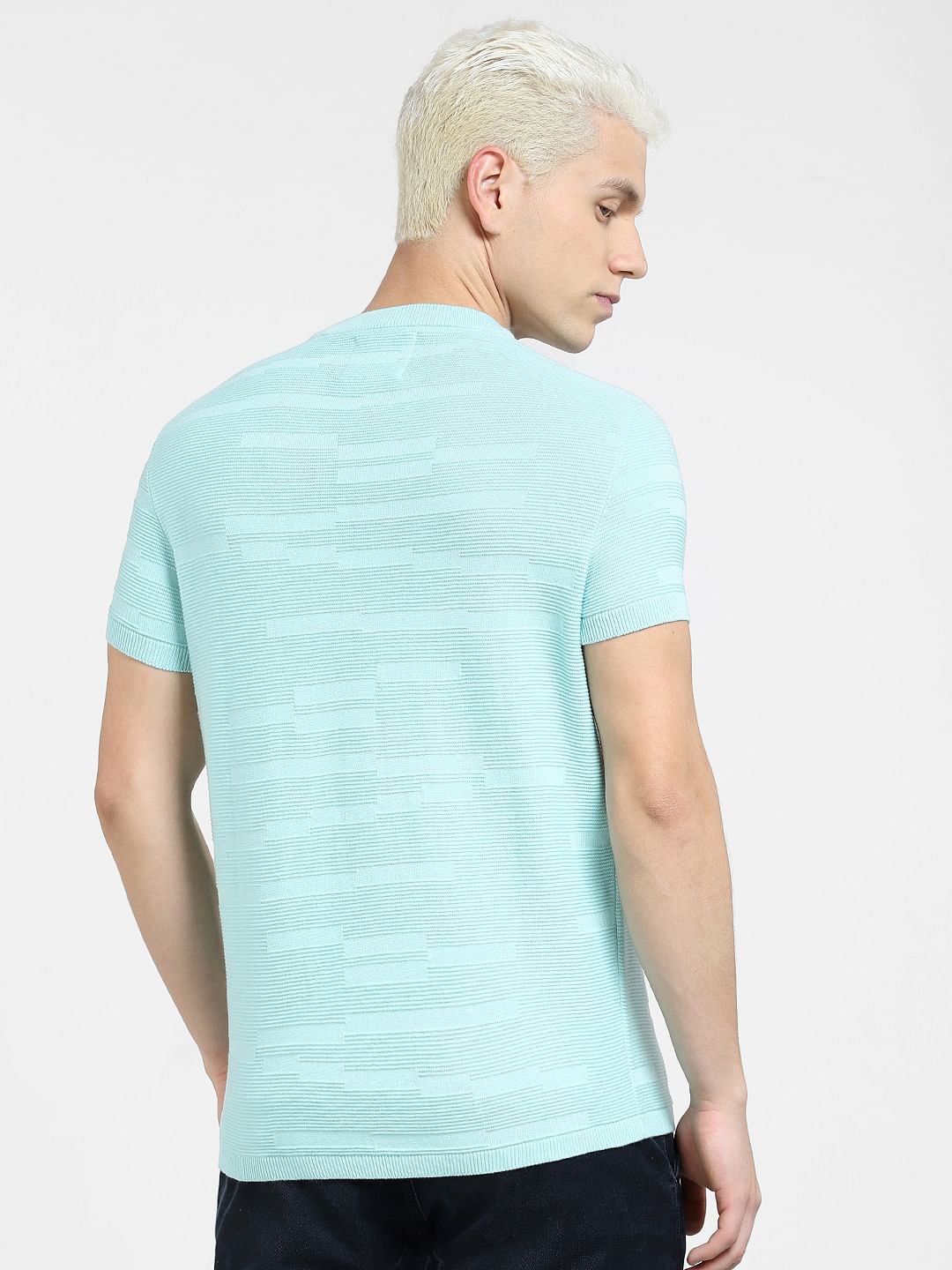 Blue Knit Crew Neck T-shirt