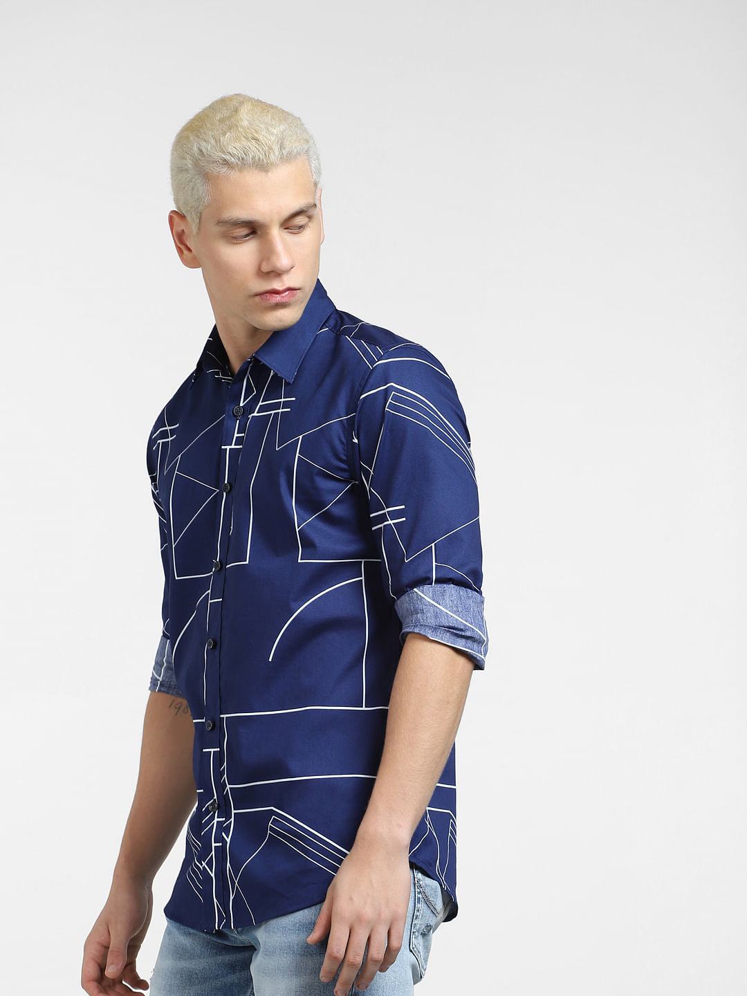 Blue Printed Full Sleeves Shirt