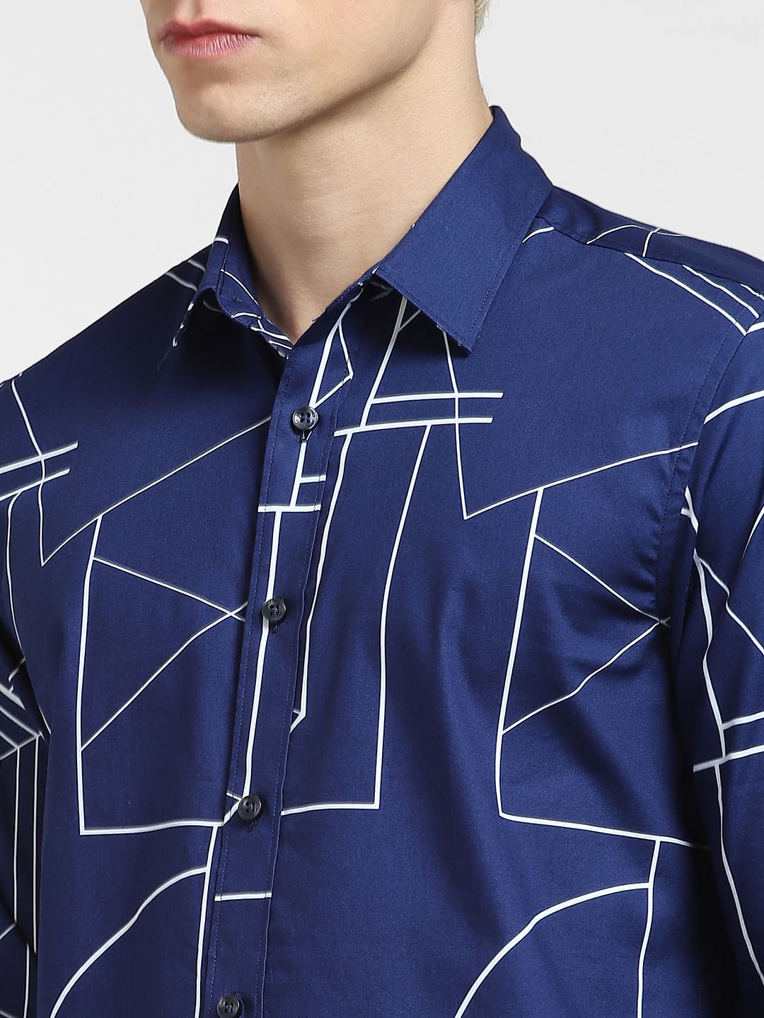 Blue Printed Full Sleeves Shirt
