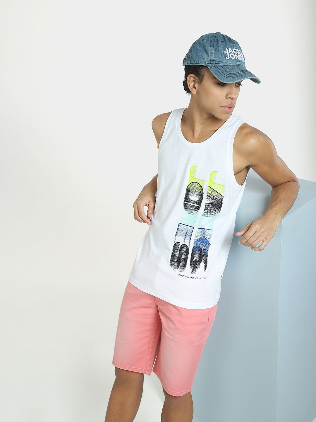 White Printed Cotton Vest - S