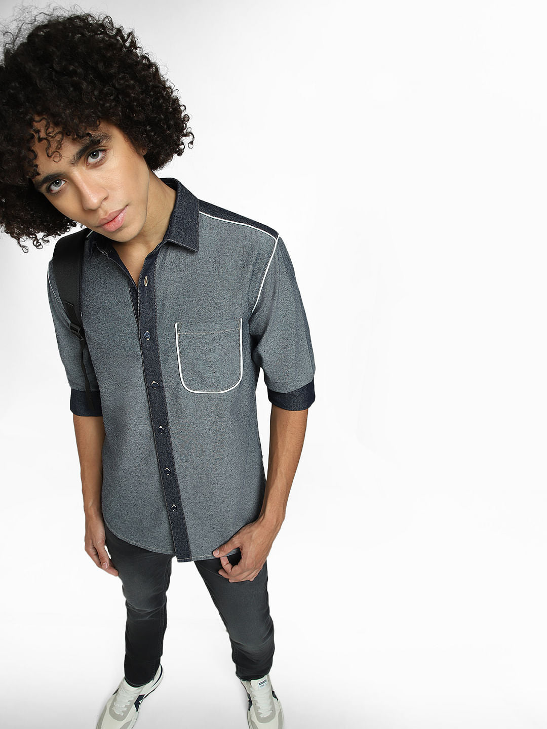 Blue Colourblocked Full Sleeves Shirt - S