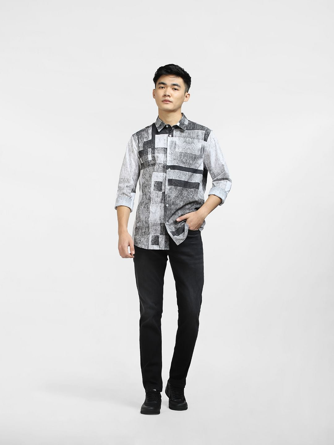 Black Printed Full Sleeves Shirt