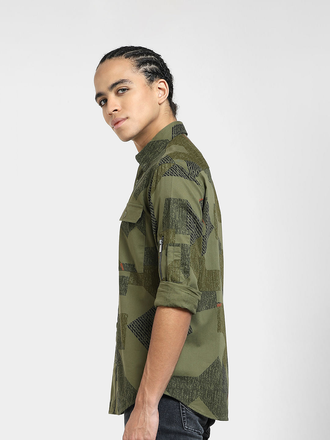 Green Printed Full Sleeves Shirt