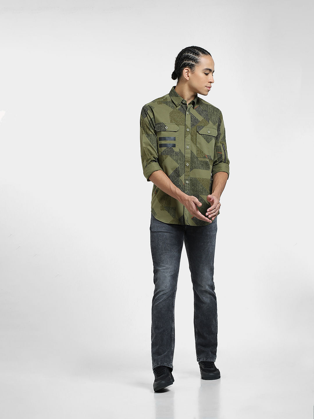 Green Printed Full Sleeves Shirt