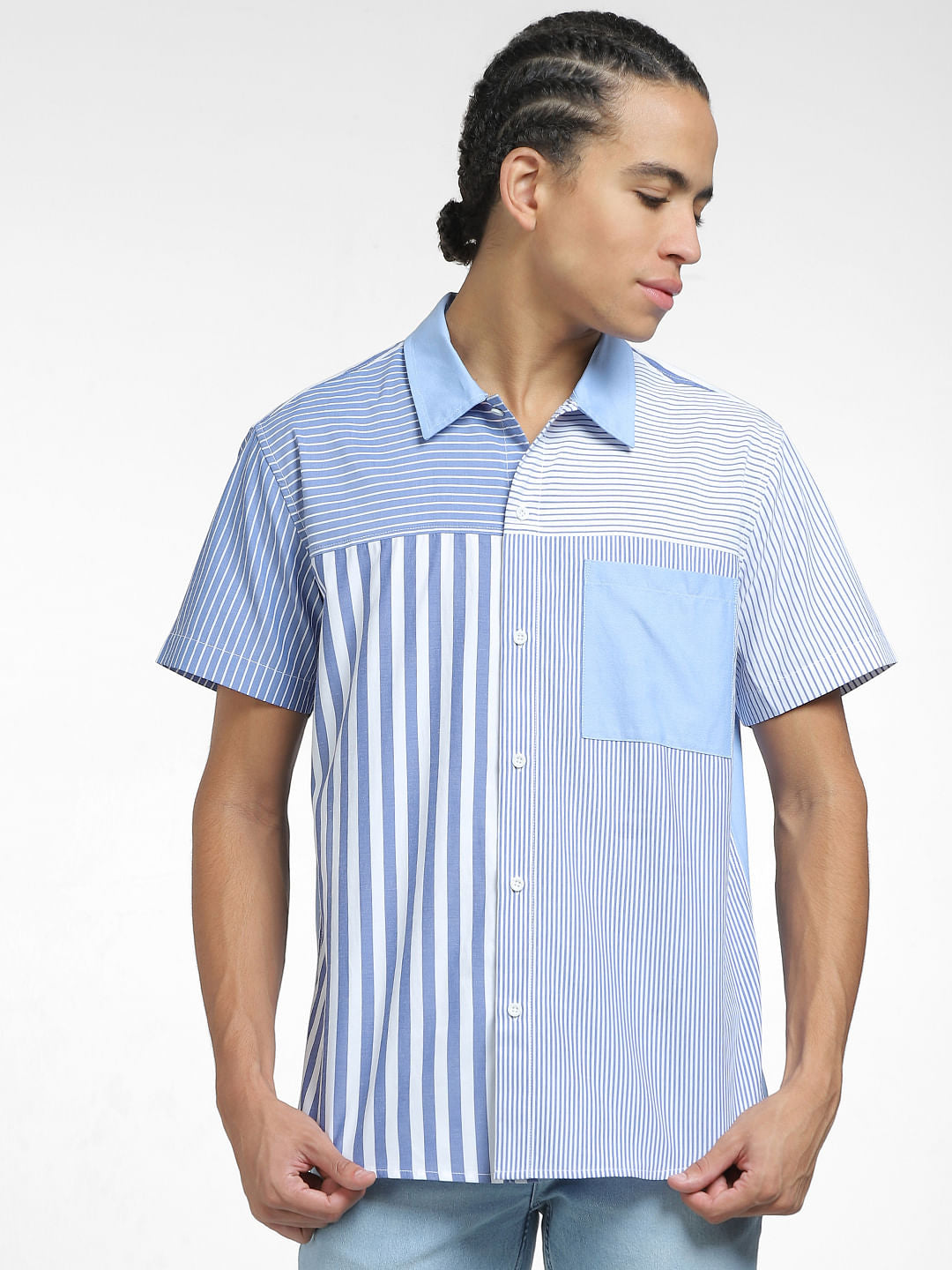Blue Striped Short Sleeves Shirt