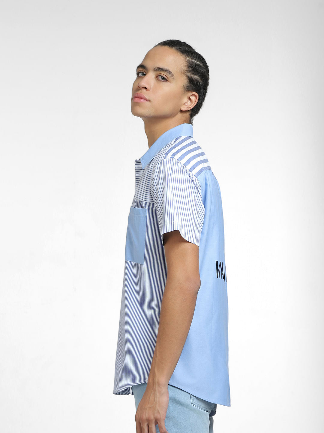 Blue Striped Short Sleeves Shirt