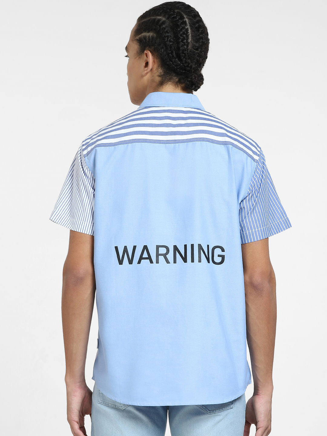 Blue Striped Short Sleeves Shirt