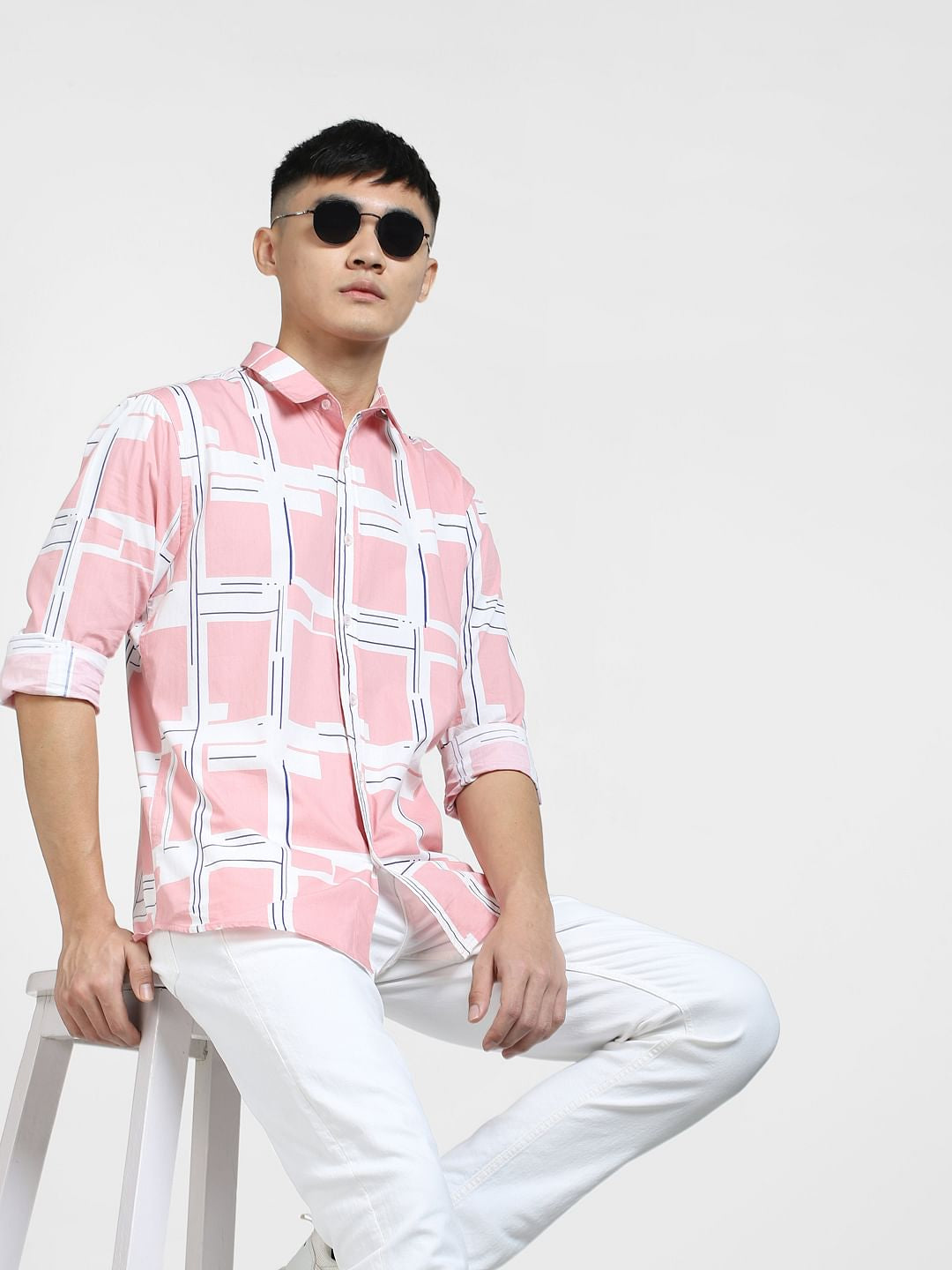 Pink Printed Full Sleeves Shirt - S