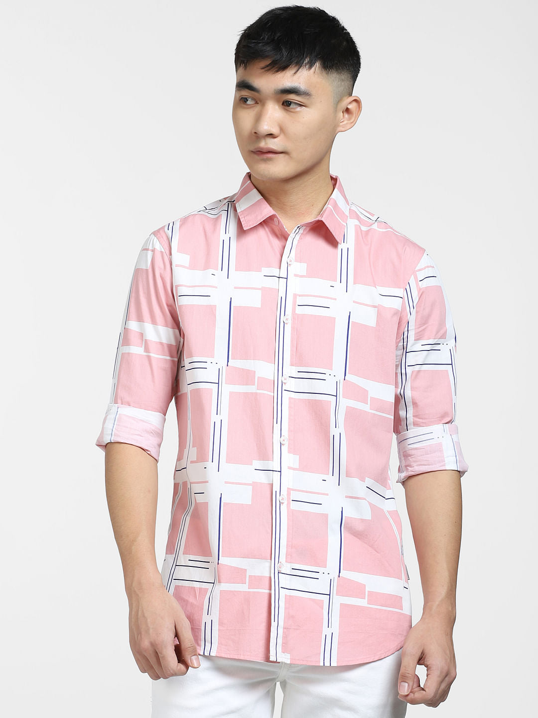 Pink Printed Full Sleeves Shirt