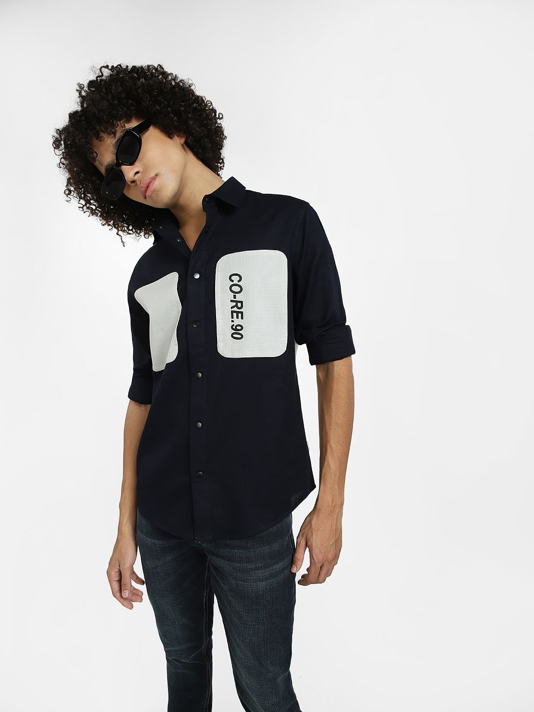 Blue Cut & Sew Full Sleeves Shirt - S