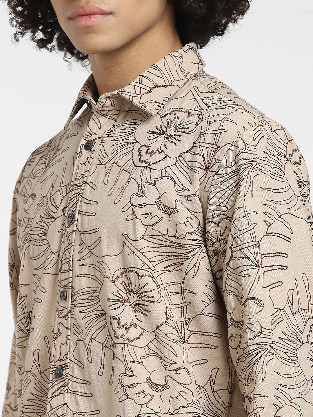 Brown Embroidered Full Sleeves Shirt