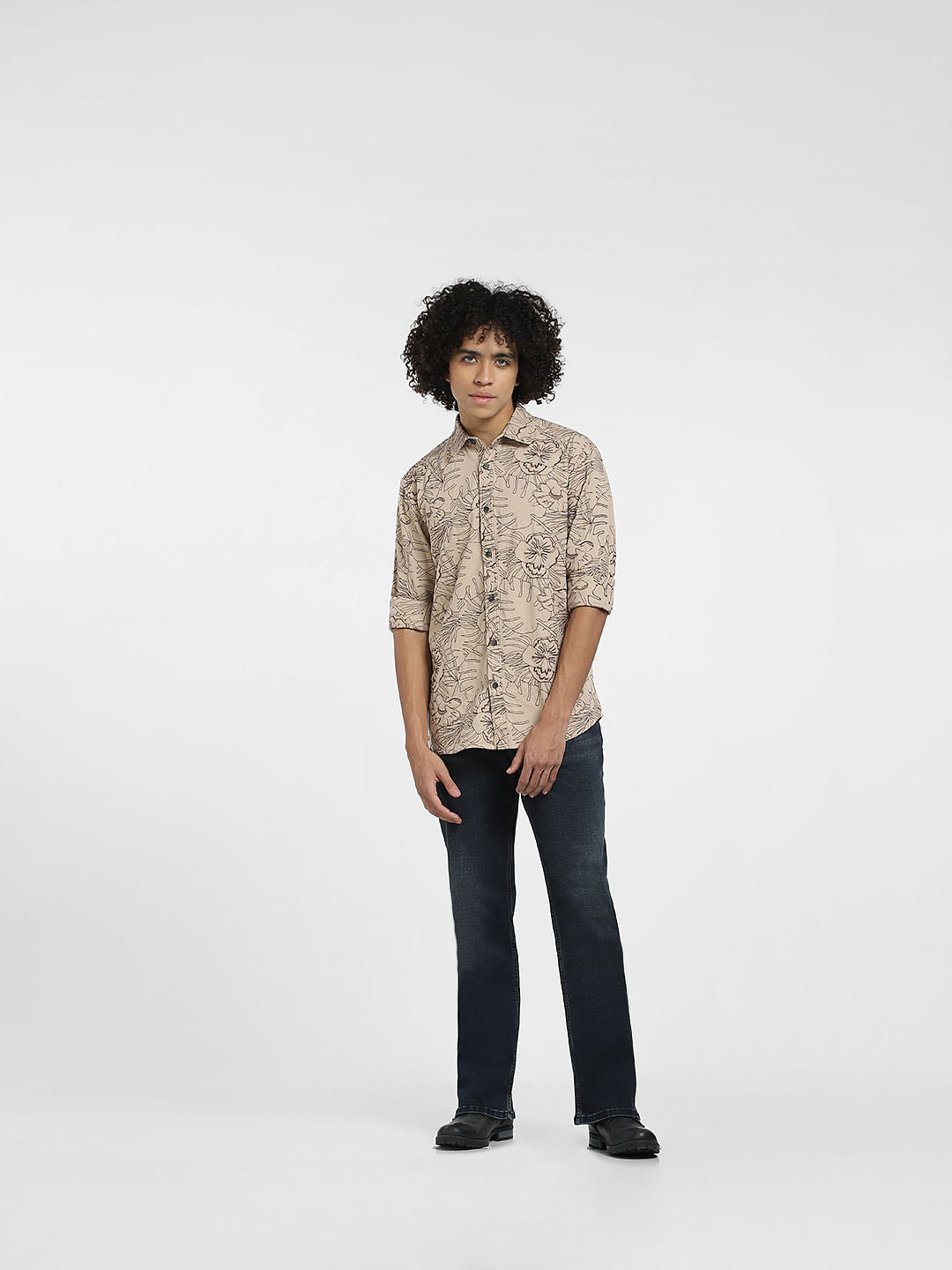 Brown Embroidered Full Sleeves Shirt