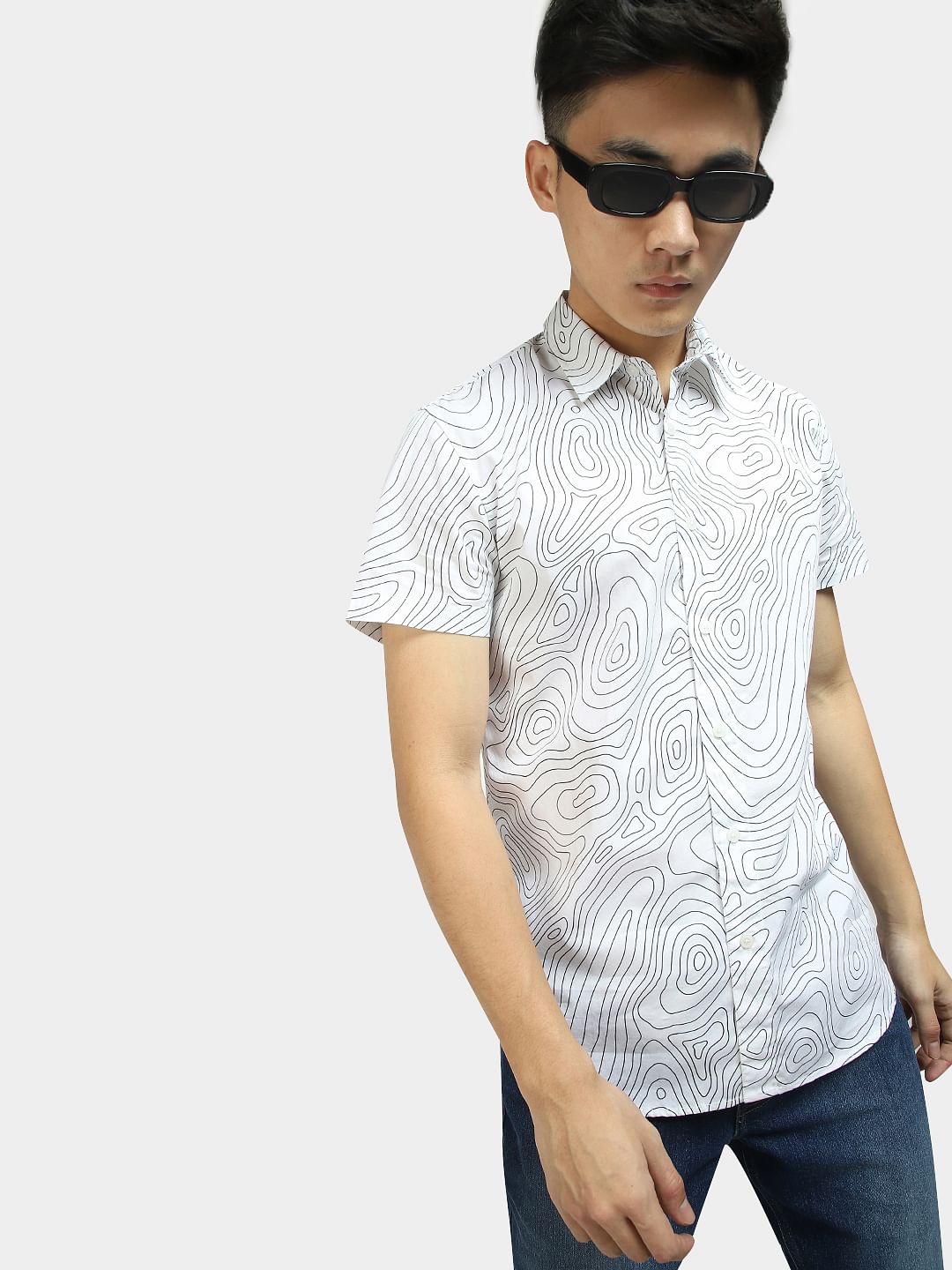White Printed Short Sleeves Shirt - XXL