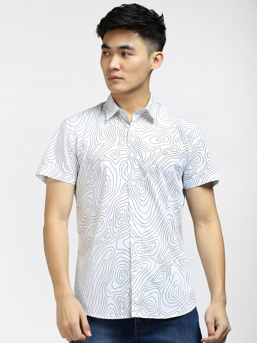 White Printed Short Sleeves Shirt