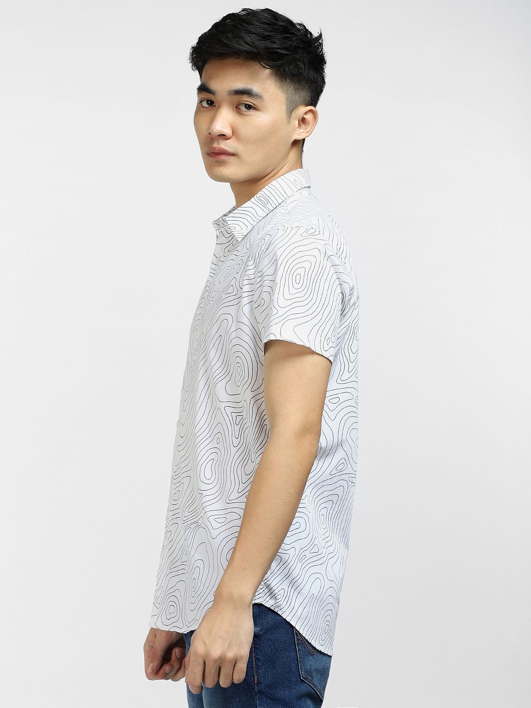 White Printed Short Sleeves Shirt
