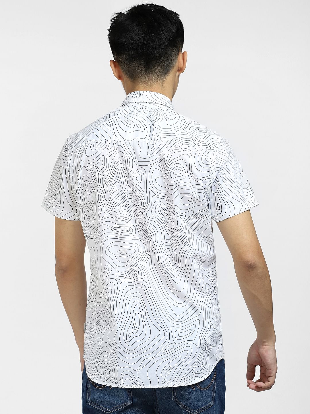 White Printed Short Sleeves Shirt