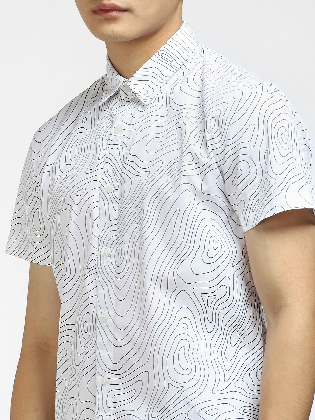White Printed Short Sleeves Shirt