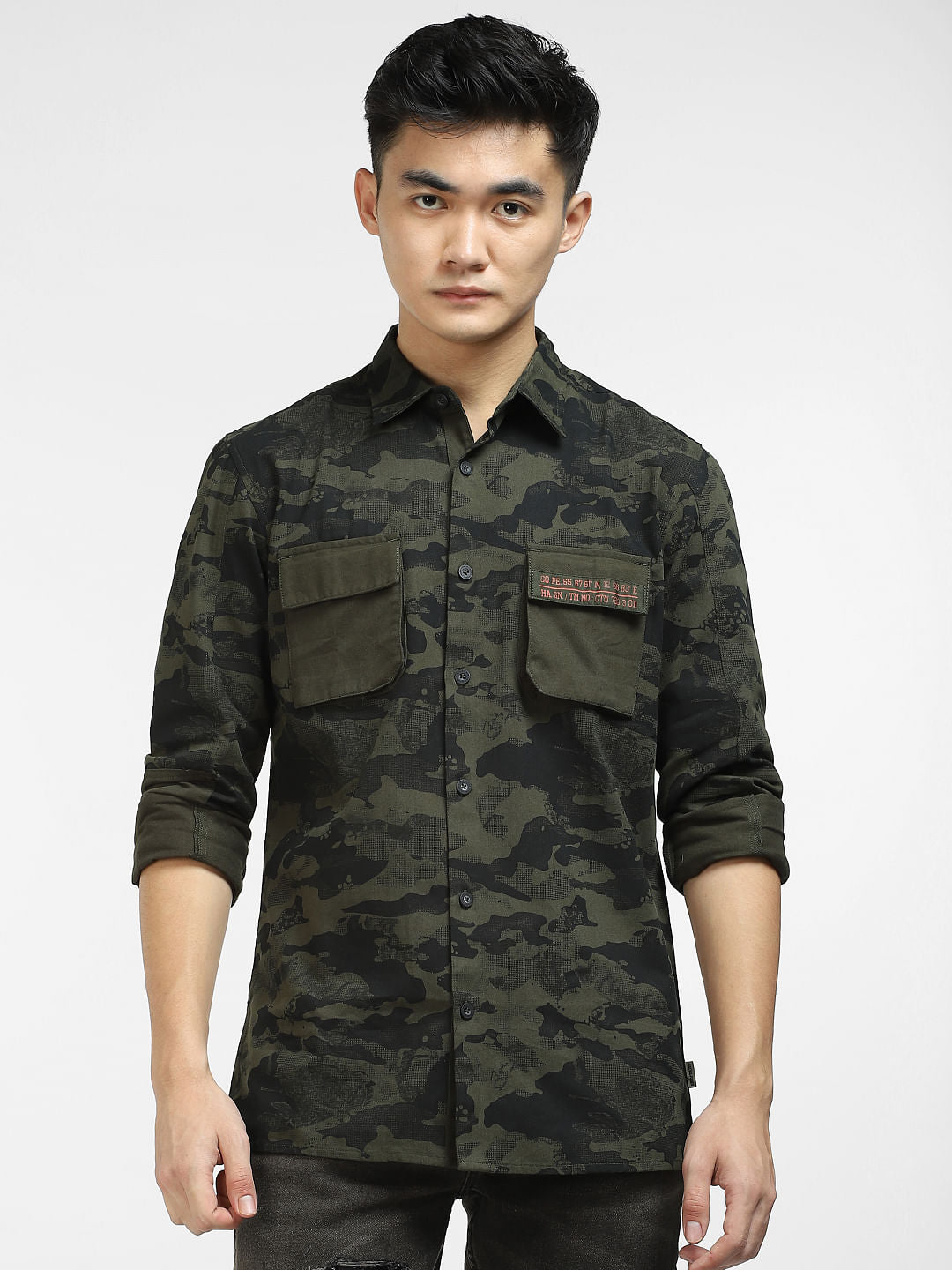 Green Camo Print Full Sleeves Shirt