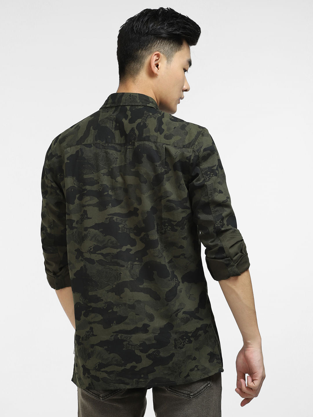 Green Camo Print Full Sleeves Shirt