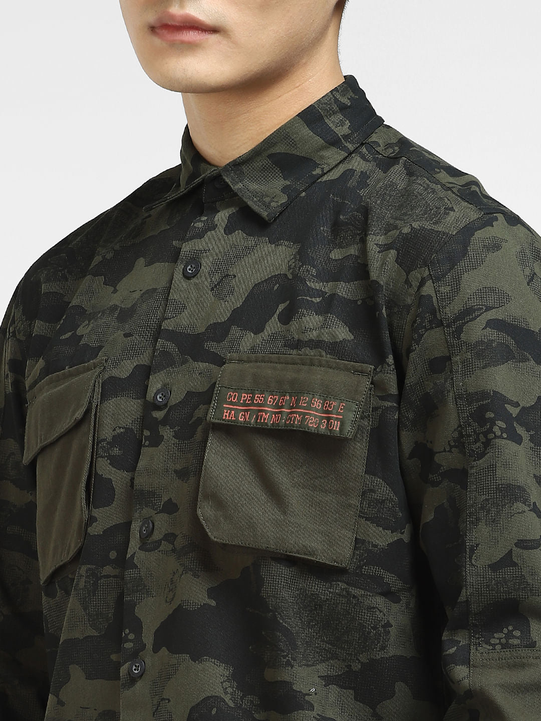 Green Camo Print Full Sleeves Shirt