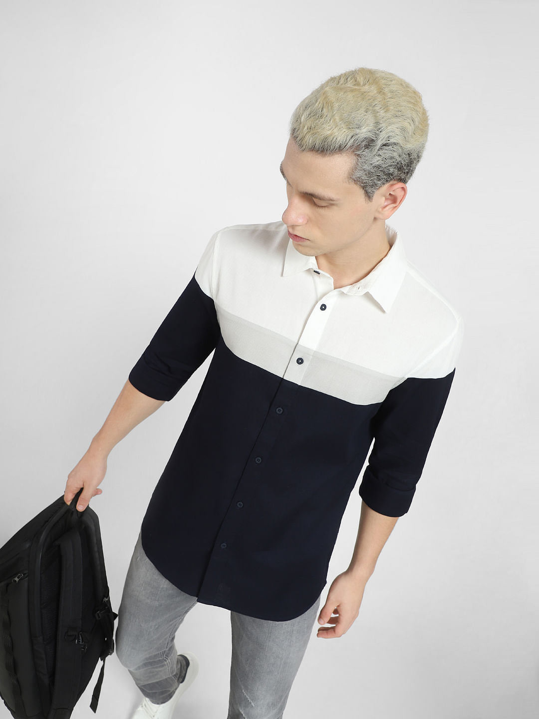 Blue Colourblocked Full Sleeves Shirt