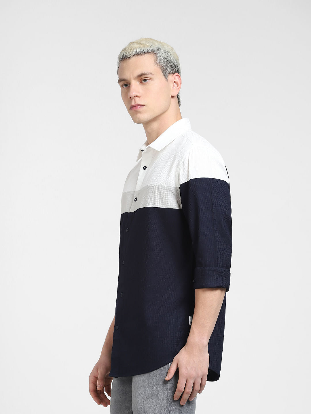 Blue Colourblocked Full Sleeves Shirt