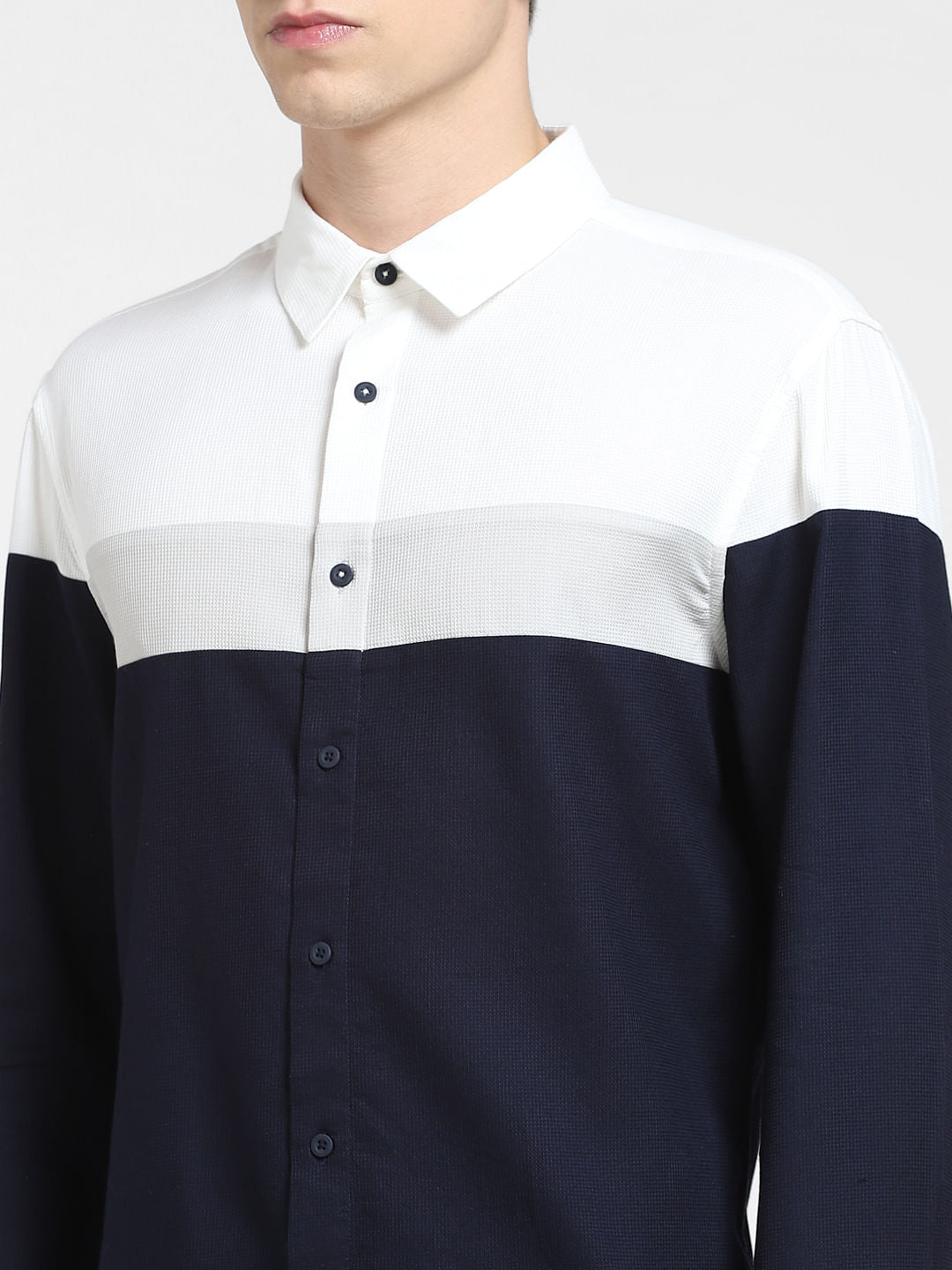Blue Colourblocked Full Sleeves Shirt
