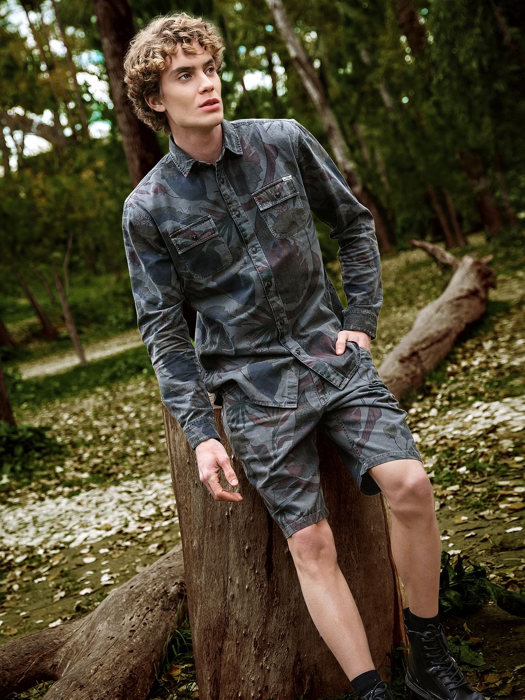 Grey Floral Co-ord Set Shirt