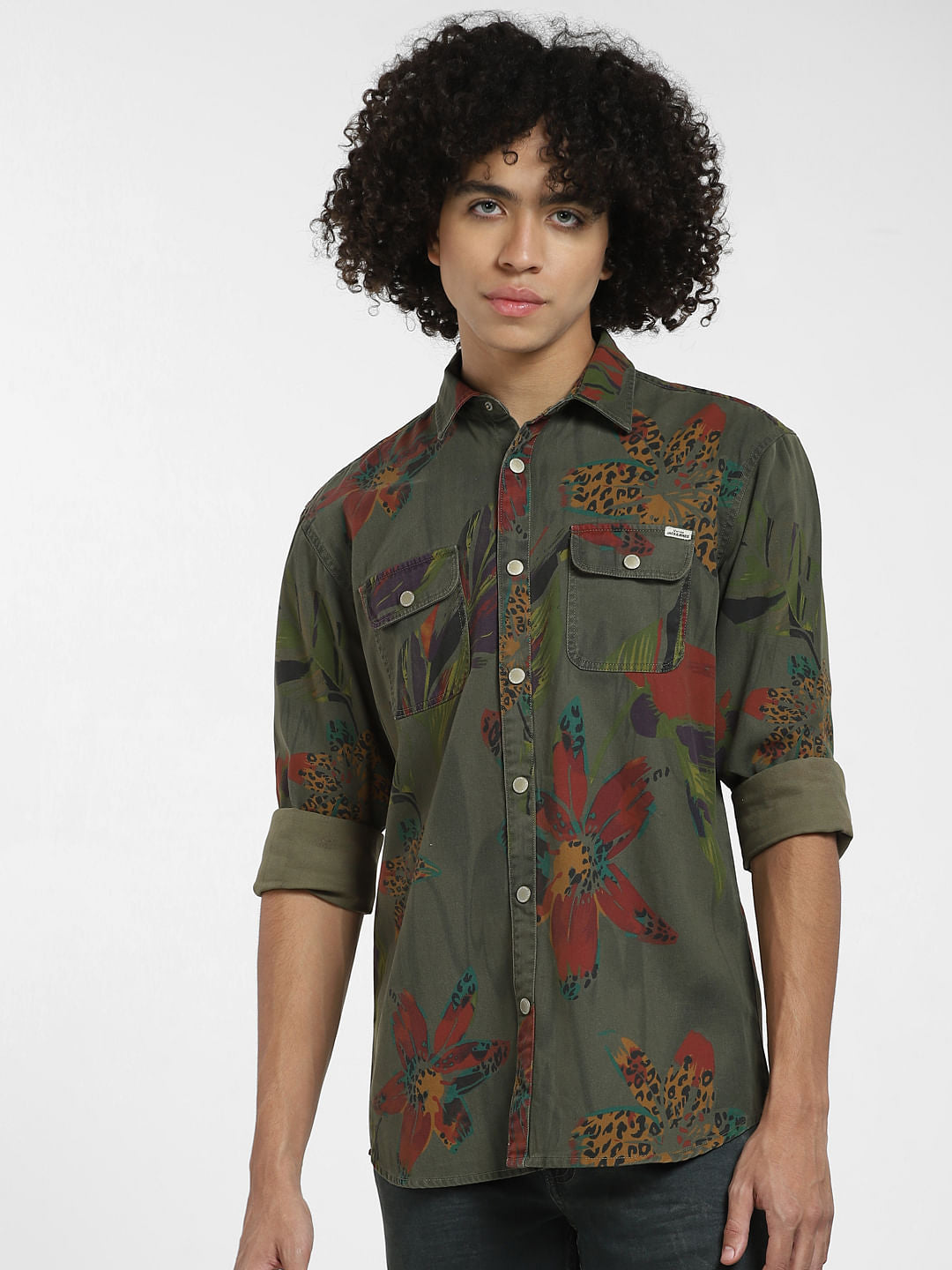 Green Floral Full Sleeves Shirt